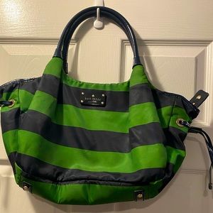 VGUC green and navy striped Kate Spade purse
